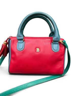 Vintage Bally Italy Colorblock Leather Mini Satchel Crossbody Bag